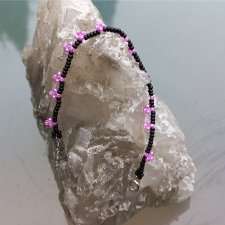 Boho - minimalizm, różowo-czarna bransoletka z czeskich szklanych koralików Preciosa