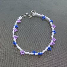 Boho - minimalizm, niebiesko-biała bransoletka z czeskich szklanych koralików Preciosa