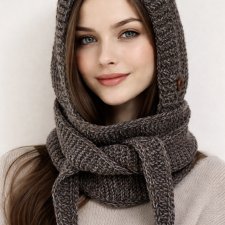 Balaclava kominiarka kaptur z szalikiem zamiast czapki handmade