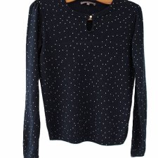 Sweter vintage wiskoza groszki łezka na dekolcie Mint & Berry granatowy