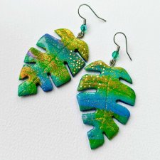 Kolczyki z brokatem - liście monstera