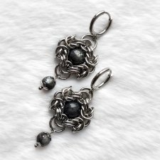 Kolczyki chainmaille z labradorytem – stal chirurgiczna gothic goth