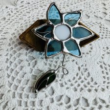 Niebieska Witrażowa broszka kwiat "Słonecznik"