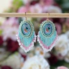 Tęczowe Marzenie – Kolczyki z Pawim Okiem i Frędzlami