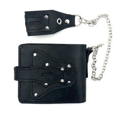 Czarny portfel motocyklisty skórzany na bilon.