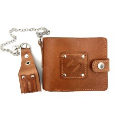 Brązowy portfel skórzany na bilon ręcznie uszyty.