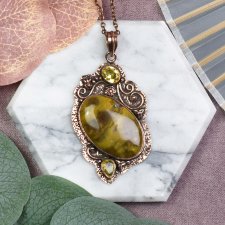 Miedziany ozdobny wisiorek z jaspisem i cytrynem #583