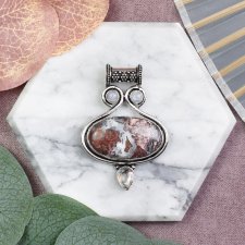 Miedziany posrebrzany delikatny ozdobny wisiorek z agatem, kamieniem księżycowym i topazem #601