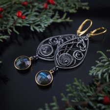 Double moon - wiszące kolczyki z labradorytami