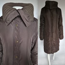 MANGO Długa zimowa kurtka z dużym kołnierzem, brązowa, ocieplana, z kieszeniami na suwak  L 40 Hp220