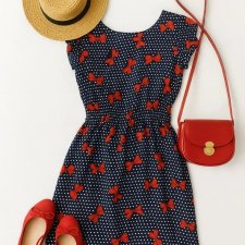 Granatowa minisukienka w kokardki w stylu Retro Pin Up Cottage