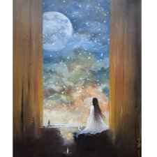 Oczekiwanie, ręcznie malowany obraz olejny