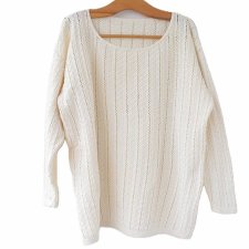 Kremowy sweter vintage ażurowy bawełniany