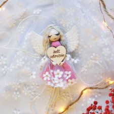 Zawieszka do samochodu Aniołek - Jedź ostrożnie - róż | Do auta