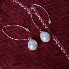 Silver 925 efektowne długie kolczyki z perłami