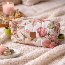 Pikowana kosmetyczka XL z weluru w pastelowe Róże