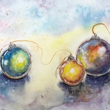 Szklane kule noworoczne  originalna akwareli A4