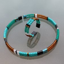 Turkusowo - czarny zestaw pierścionek z bransoletką dla niej na prezent