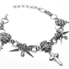 Choker gothic z mieczami krzyżem kolcami cyrkonie stal CUSTOM