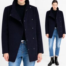 NOWY elegancki płaszcz damski z wysokim kołnierzem MNG Suit Mango granatowy L 40 Hu102