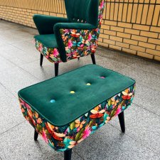 fotel klubowy z podłokietnikami, kwiatowy, kolorowy, ważki