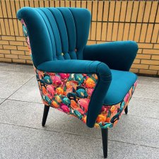 fotel klubowy z podłokietnikami, kolorowy, ryby