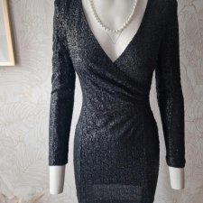 Ax Paris elegancka dopasowana sukienka cekiny długi rękaw S 36 I