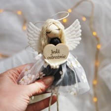 Zawieszka do samochodu Aniołek - Jedź ostrożnie - czarny | Do auta