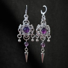 Gothic ametystowe kolczyki z kolcami | stal chirurgiczna 8,2 cm