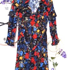 Sukienka w kwiaty falbanki wiskoza floral S kobieca