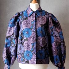 Żakardowa bluzka bufy brokat S M