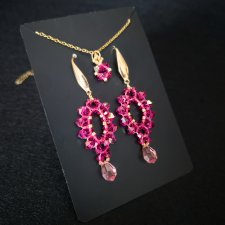 Komplet Biżuterii "Fuchsia & Rose" - Naszyjnik i Kolczyki z Kryształków i Koralików