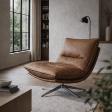 Fotel obrotowy wypoczynkowy ekoskóra brązowa