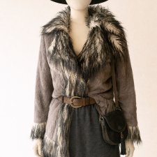 Vintage y2k Futerko sztuczne z kołnierzem i ozdobnymi rękawami Lolita Coquette