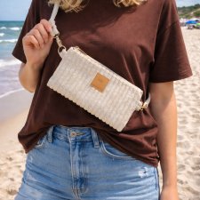 Sztruksowa mini nerka saszetka Kremowa