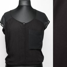 BERSHKA BLUZKA czarna szyfonowa wstawka S Hp_86