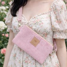 Sztruksowa mini nerka saszetka na telefon Różowa