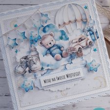 Kartka z okazji narodzin chłopca z misiem, personalizacja