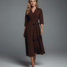 Długa sukienka kopertowa - SUK172 brąz