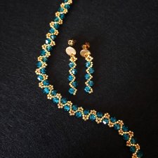 Komplet Biżuterii "Blue Zircon" - Bransoletka i Kolczyki z Kryształków Preciosa i Koralików Miyuki