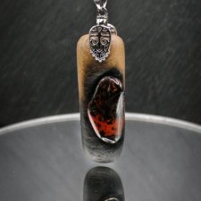 Naszyjnik "Obsydian mahonowy" – orzech amerykański, Wood Pendant, biżuteria z drewna, minerał, kamień, dla niej