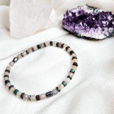 Bransoletka z labradorytu,turkusu i hematytu.