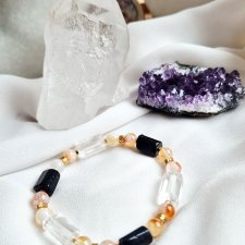 Bransoletka z czarnym turmalinem,cytrynem i  kryształem górskim