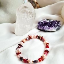 Bransoletka z jaspisu i naturalnych pereł i  karneolu.