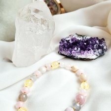 Bransoletka z cytrynem ,kwarcem różowym i kunzytem