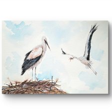 Obraz ręcznie malowany "Bociany" + rama