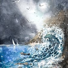 Wybrzeże morskie Original Akwarela A4