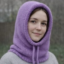 Balaclava oversize kominiarka kaptur zamiast czapki z merino piękny liliowy