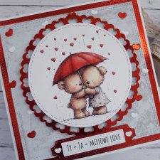 Kartka na walentynki z misiami pod parasolem, nietypowy napis