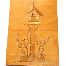 PRZYDROŻNA KAPLICZKA  na drewnie obrazek PRL